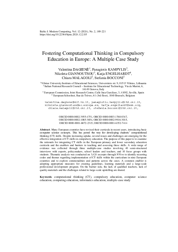 (PDF) Fostering Computational Thinking in Compulsory Education in ...