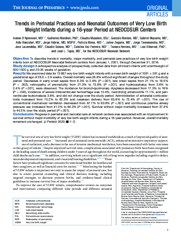 (PDF) Trends in Perinatal Practices and Neonatal Outcomes of Very Low ...