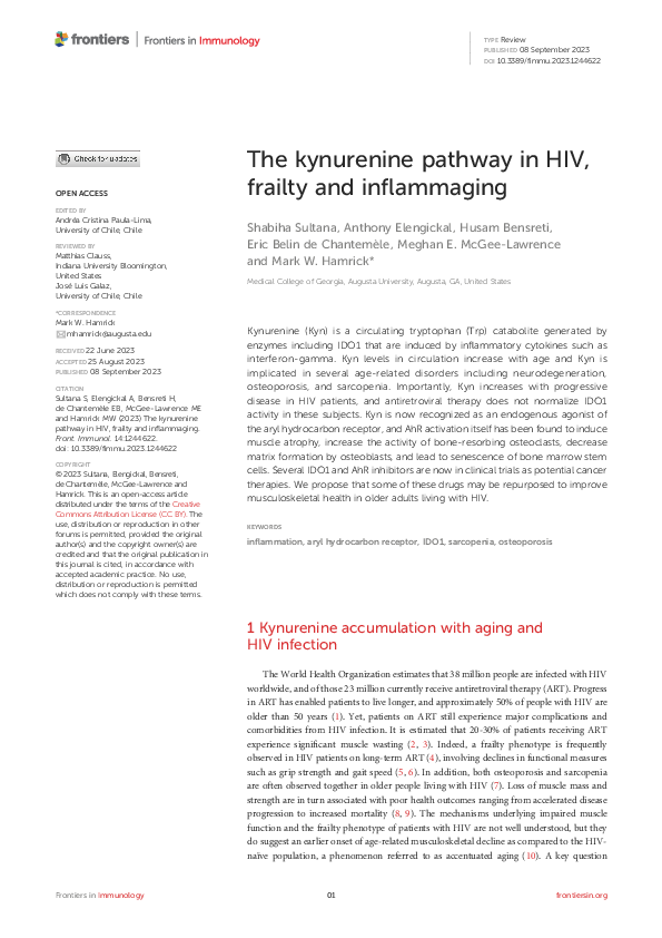 (PDF) The kynurenine pathway in HIV, frailty and inflammaging