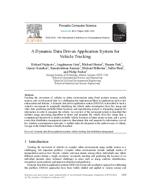 (PDF) A Dynamic Data Driven Application System for Vehicle Tracking
