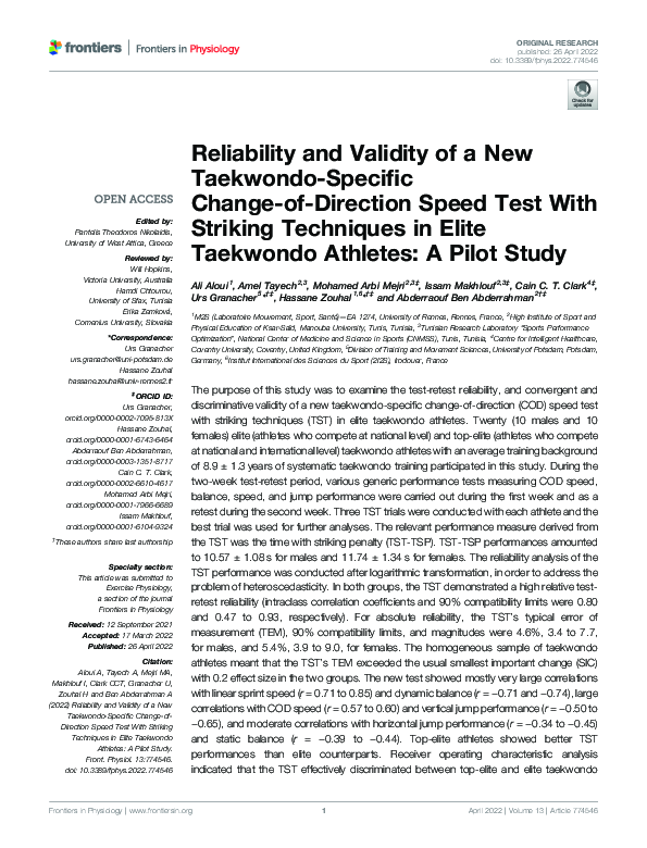 (PDF) Reliability and Validity of a New Taekwondo-Specific Change-of ...