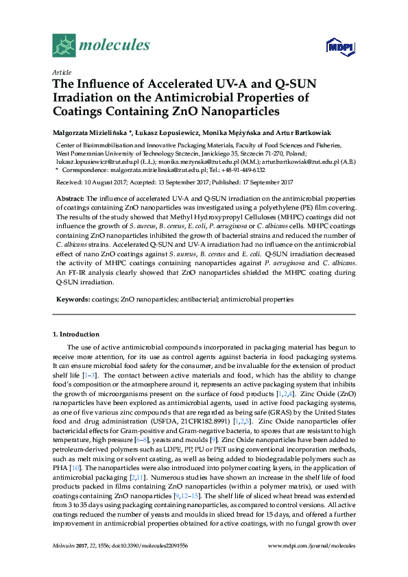 (PDF) The Influence of Accelerated UV-A and Q-SUN Irradiation on the ...