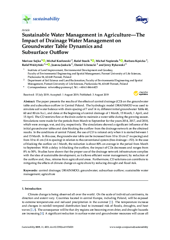 (PDF) Sustainable Water Management in Agriculture—The Impact of ...