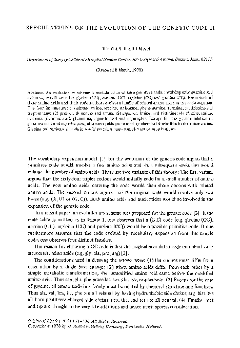 (PDF) Speculations on the evolution of the genetic code II