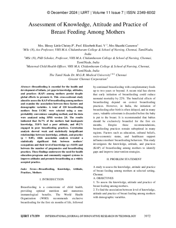 (PDF) Assessment of Knowledge, Attitude and Practice of Breast Feeding ...