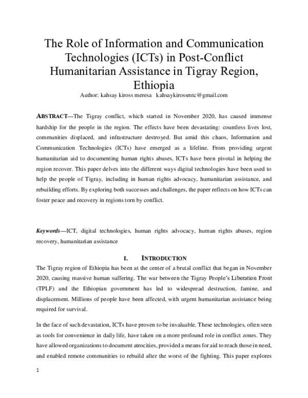 (PDF) The Role of Information and Communication Technologies (ICTs) in ...
