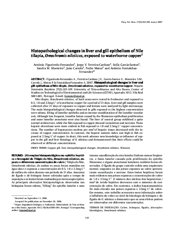 (PDF) Histopathological changes in liver and gill epithelium of Nile ...