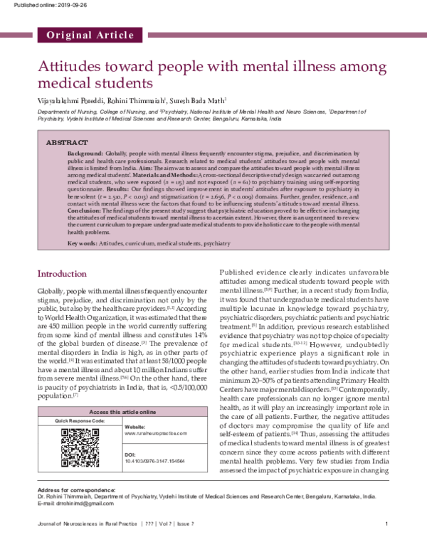 (PDF) Attitudes toward people with mental illness among medical students