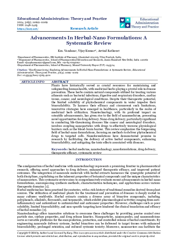 (PDF) Advancements In Herbal-Nano Formulations: A Systematic Review