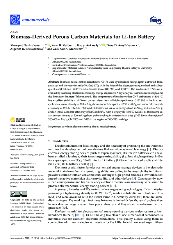 (PDF) Biomass-Derived Porous Carbon Materials for Li-Ion Battery