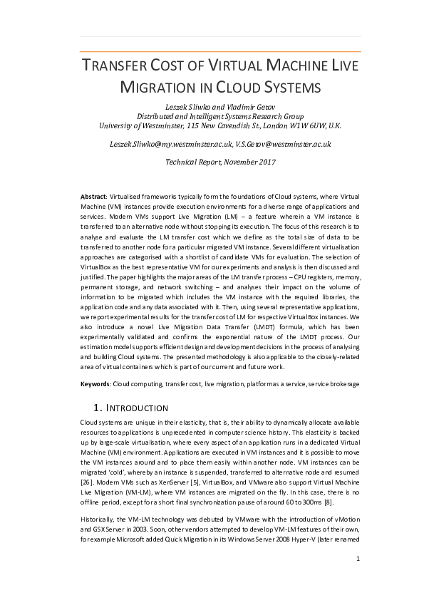 (PDF) Transfer Cost of Virtual Machine Live Migration in Cloud Systems