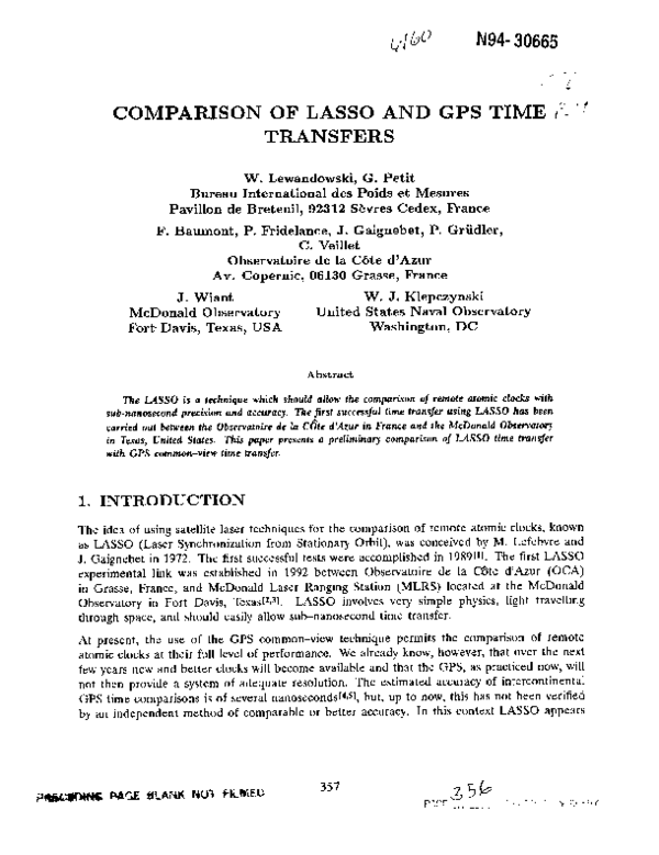(PDF) Comparison of LASSO and GPS time transfers