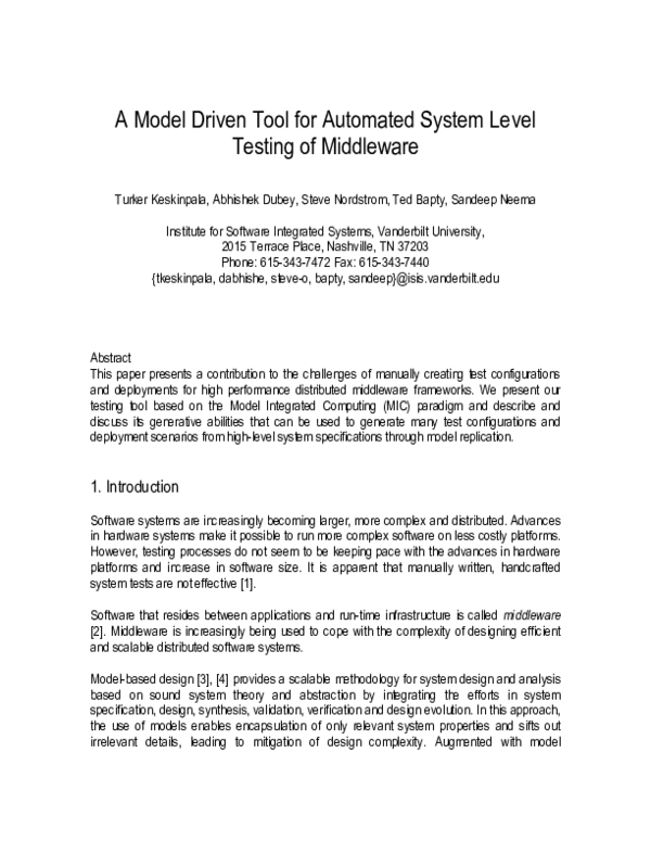 (PDF) A Model Driven Tool for Automated System Level Testing of Middleware