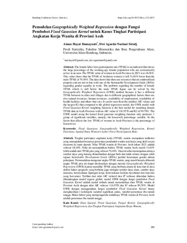 (PDF) Pemodelan Geographically Weighted Regression dengan Fungsi ...
