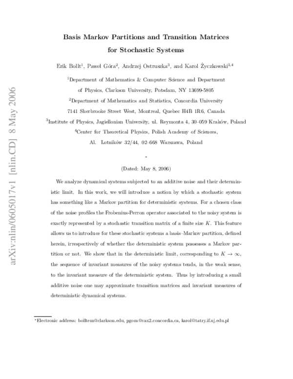 (PDF) Basis Markov Partitions and Transition Matrices for Stochastic ...