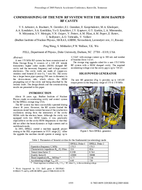 (PDF) Commissioning of the New RF System with the HOM Damped RF Cavity
