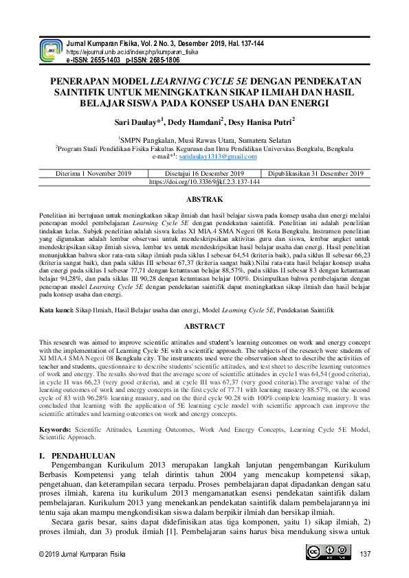 (PDF) Penerapan Model Learning Cycle 5E Dengan Pendekatan Saintifik ...
