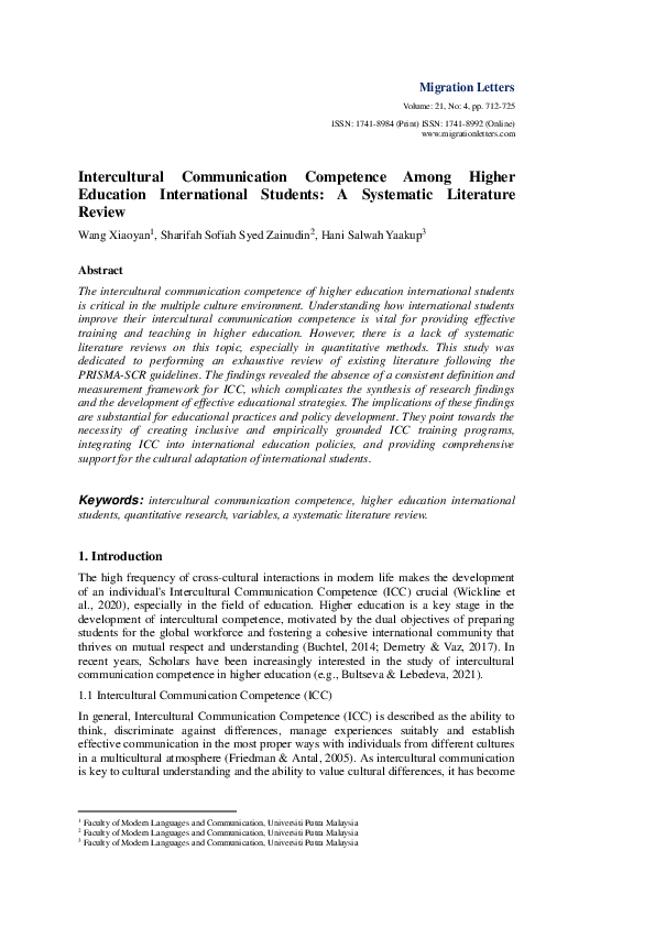 (PDF) Intercultural Communication Competence Among Higher Education ...