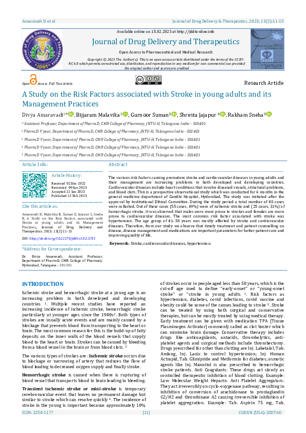 (PDF) A Study on the Risk Factors associated with Stroke in young ...