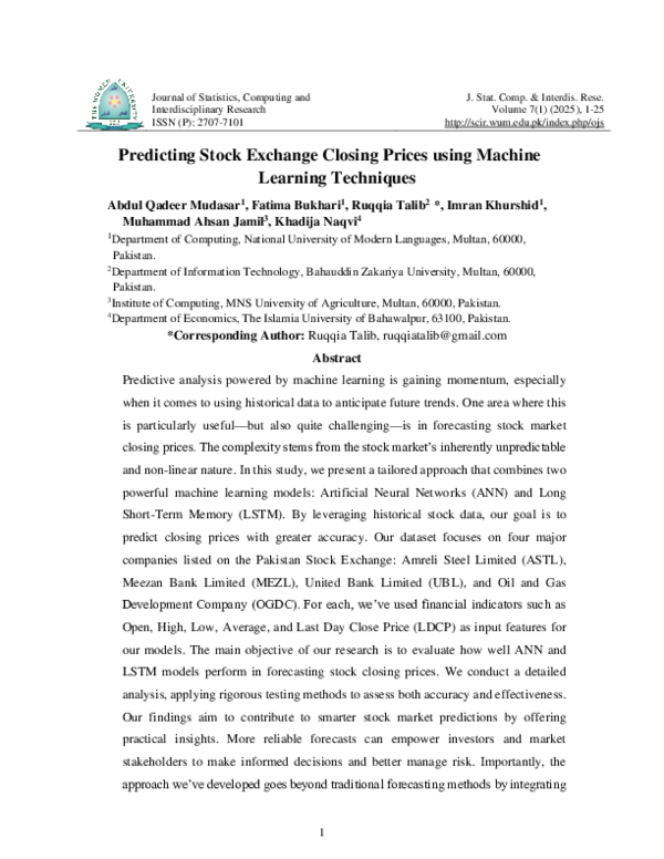 (PDF) Predicting Stock Exchange Closing Prices using Machine Learning ...