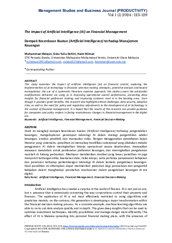 (PDF) The Impact of Artificial Intelligence (AI) on Financial Management