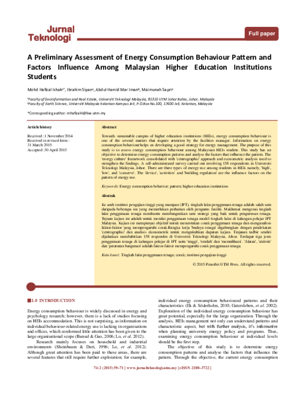 (PDF) A Preliminary Assessment of Energy Consumption Behaviour Pattern ...