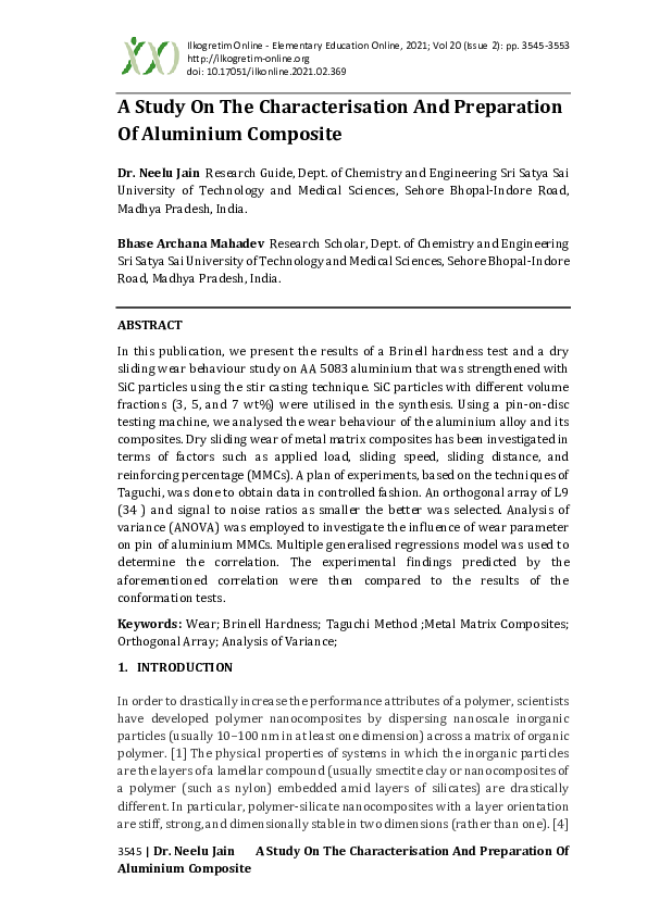 (PDF) A Study On The Characterisation And Preparation Of Aluminium ...