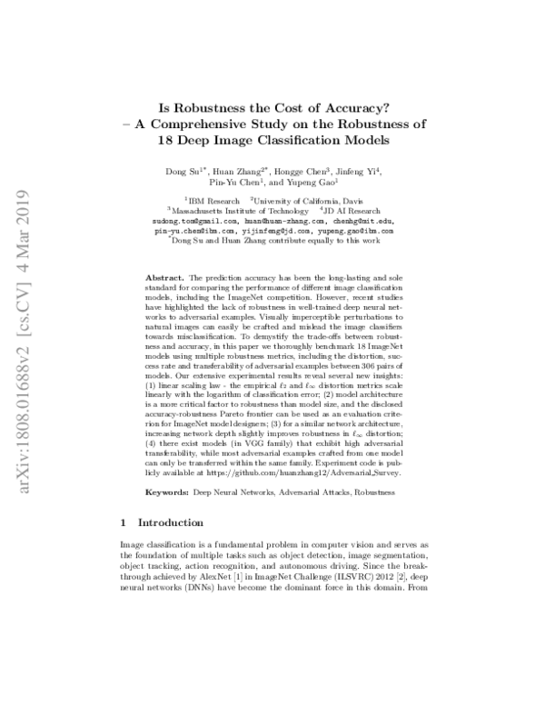 (PDF) Is Robustness the Cost of Accuracy? -- A Comprehensive Study on ...