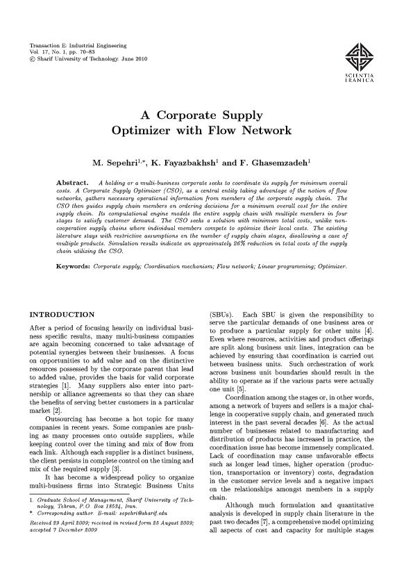 (PDF) A Corporate Supply Optimizer with Flow Network