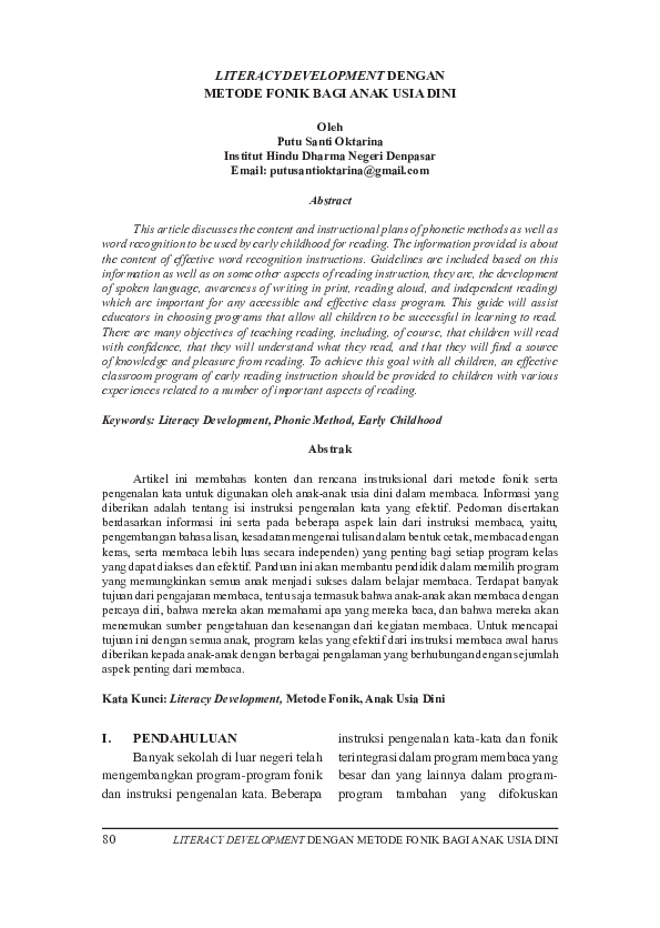 (PDF) Literacy Development Dengan Metode Fonik Bagi Anak Usia Dini