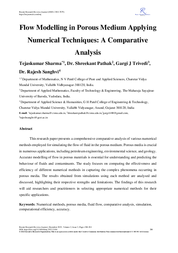 (PDF) Flow Modelling in Porous Medium Applying Numerical Techniques: A ...
