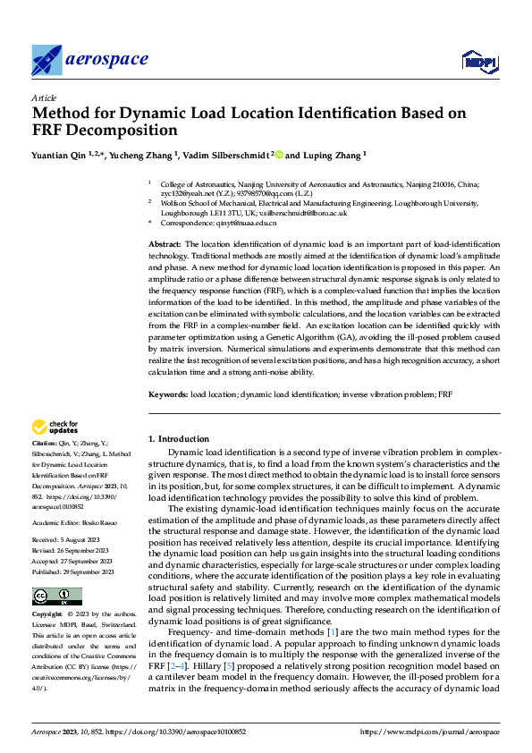 (PDF) Method for Dynamic Load Location Identification Based on FRF ...