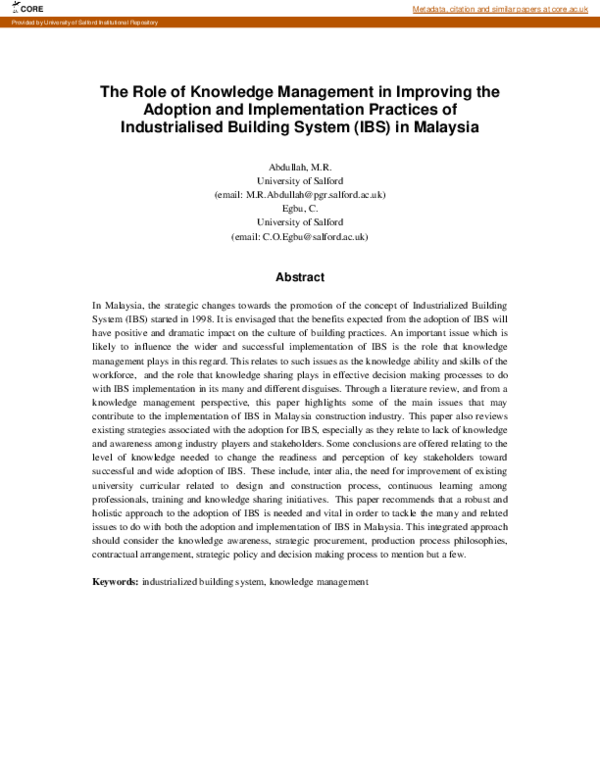 (PDF) The role of knowledge management in improving the adoption and ...