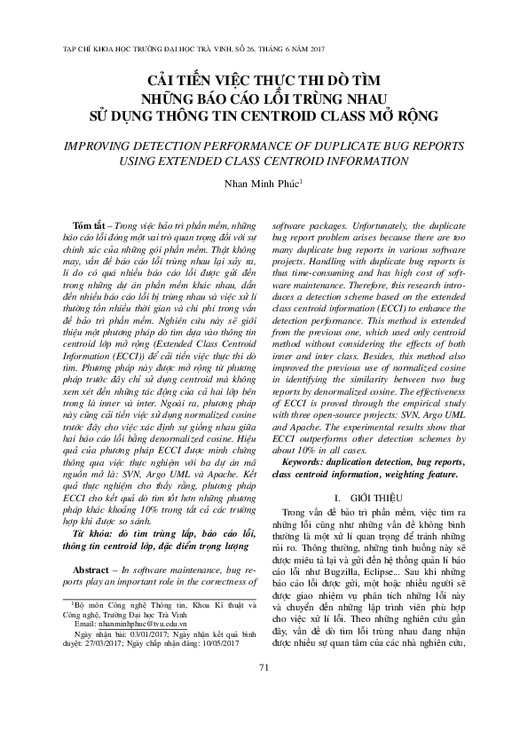 (PDF) Improving Detection Performance of Duplicate Bug Reports Using ...