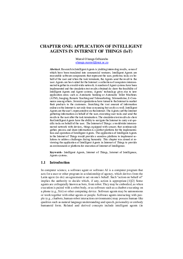 (PDF) CHAPTER ONE: APPLICATION OF INTELLIGENT AGENTS IN INTERNET OF ...
