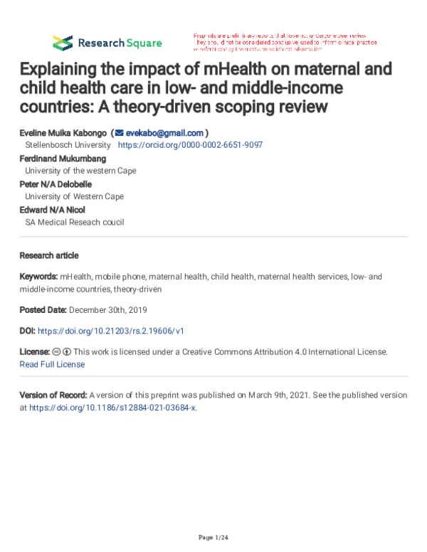 (PDF) Explaining the impact of mHealth on maternal and child health ...