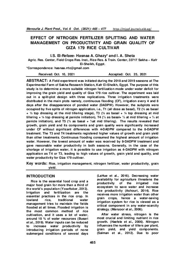 (PDF) Effect of Nitrogen Fertilizer Splitting and Water Management on ...