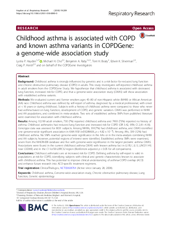 (PDF) Childhood asthma is associated with COPD and known asthma ...