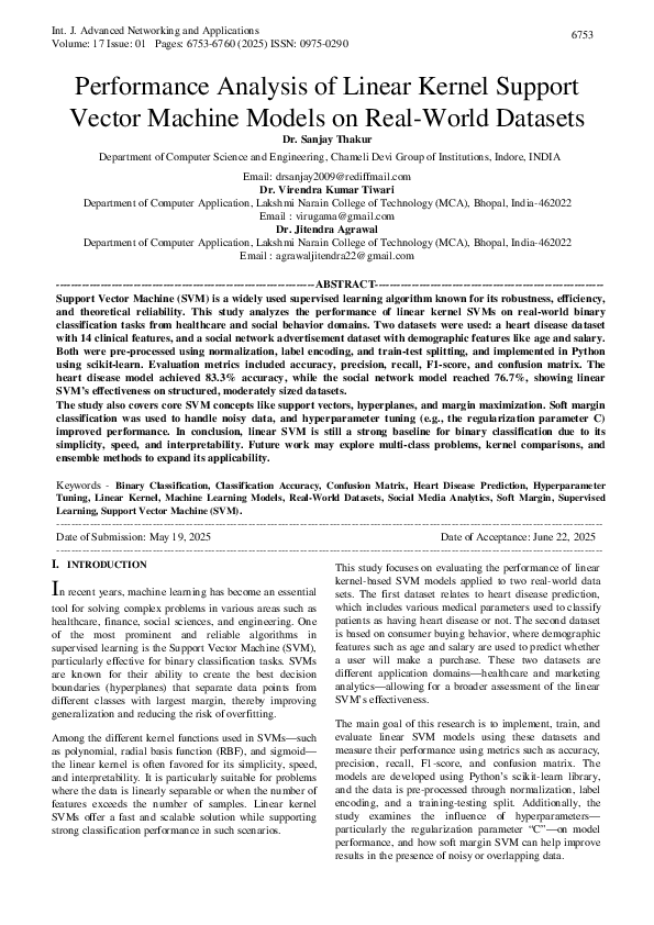 (PDF) Performance Analysis of Linear Kernel Support Vector Machine ...