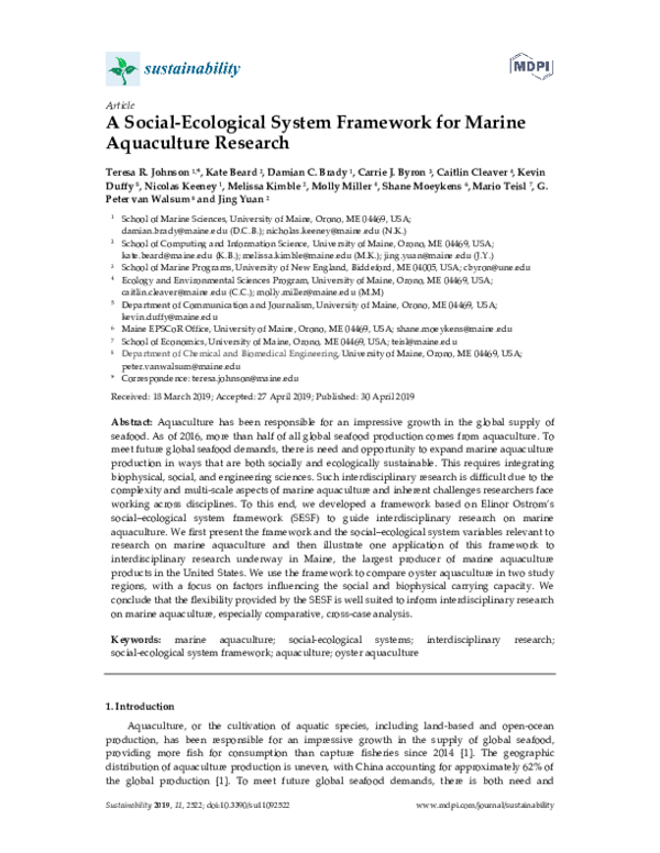 (PDF) A Social-Ecological System Framework for Marine Aquaculture Research