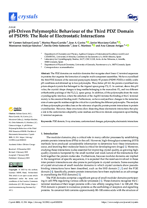 (PDF) pH-Driven Polymorphic Behaviour of the Third PDZ Domain of PSD95 ...