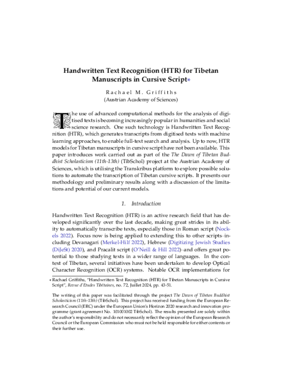 (PDF) Handwritten Text Recognition (HTR) for Tibetan Manuscripts in ...