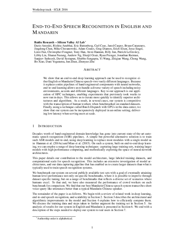 (PDF) End to end speech recognition in English and Mandarin
