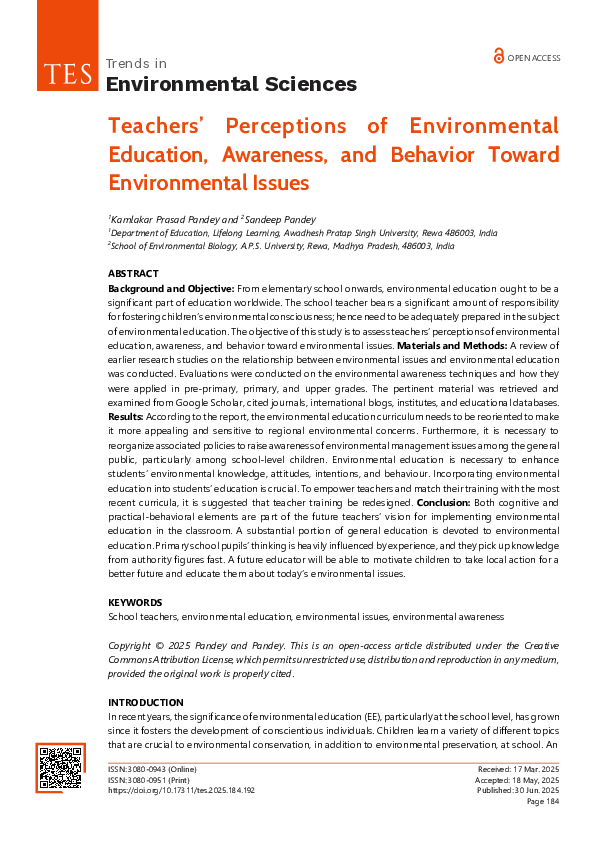 (PDF) Environmental Sciences Teachers' Perceptions of Environmental ...