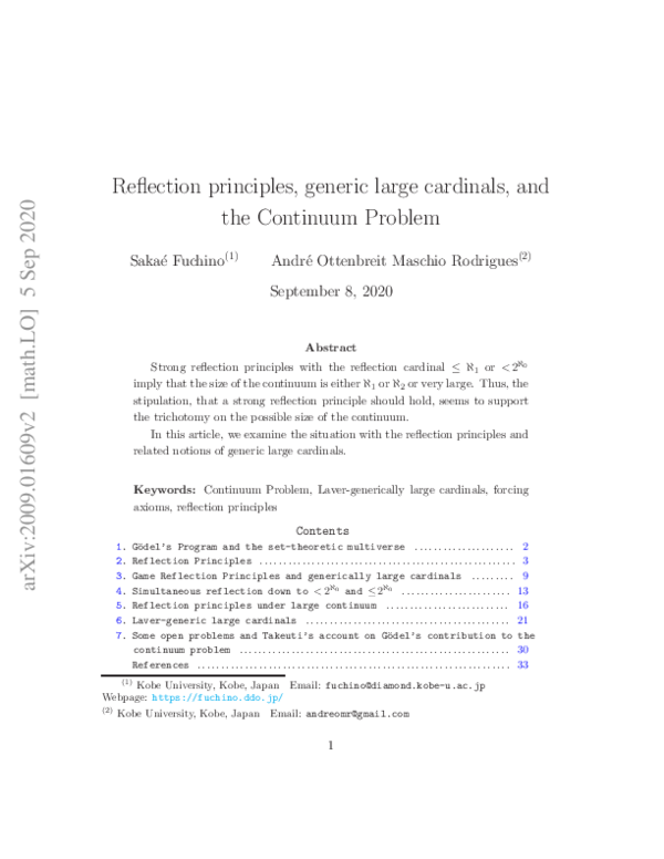 (PDF) Reflection principles, generic large cardinals, and the Continuum ...
