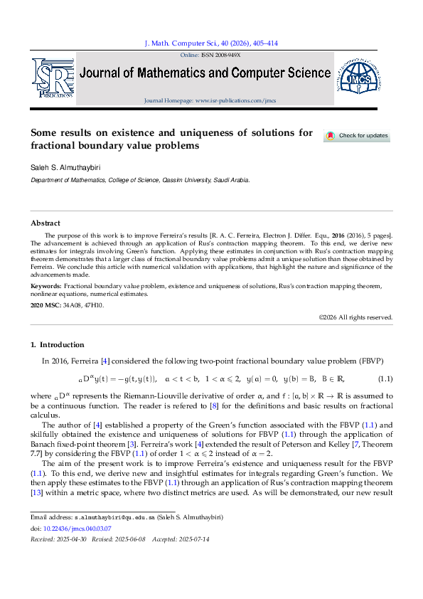 (PDF) Some results on existence and uniqueness of solutions for ...