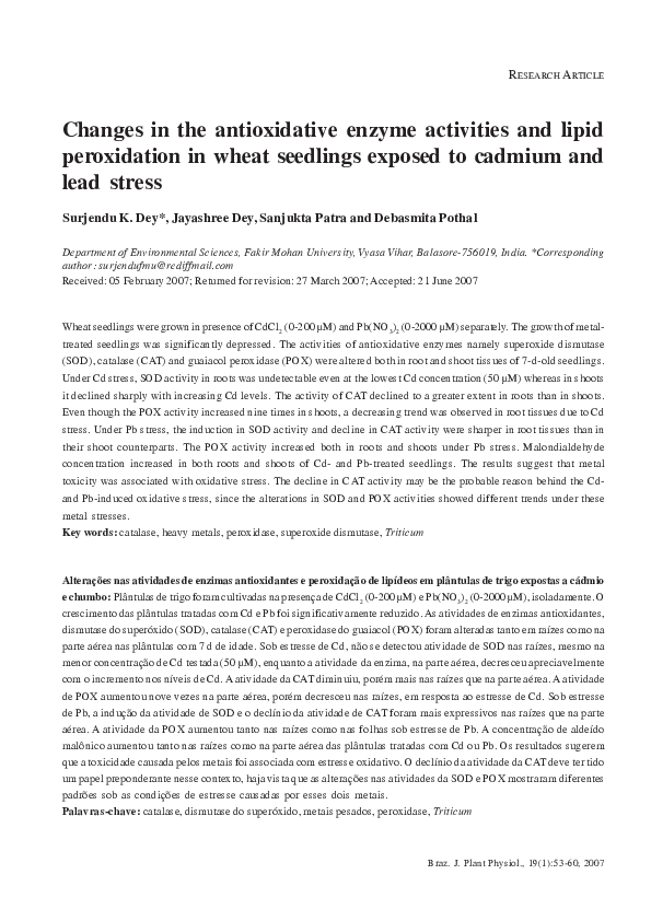 (PDF) Changes in the antioxidative enzyme activities and lipid ...
