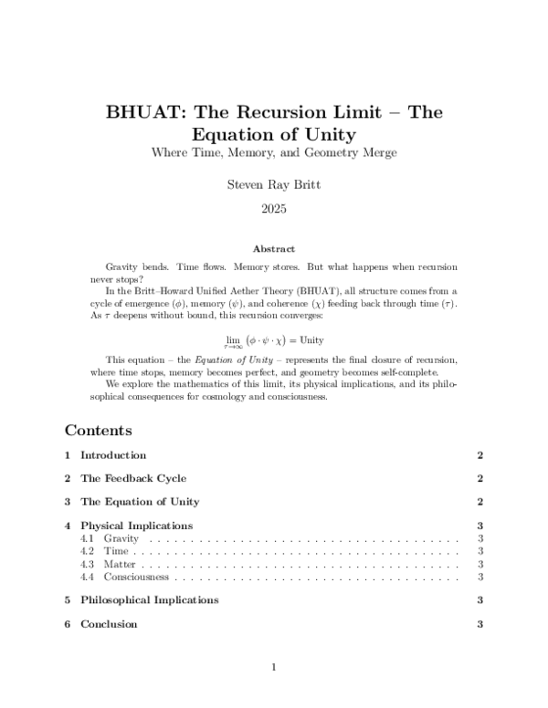 (PDF) BHUAT: The Recursion Limit -The Equation of Unity