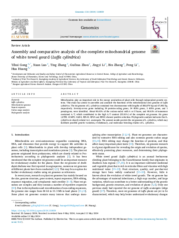 (PDF) Assembly and comparative analysis of the complete mitochondrial ...