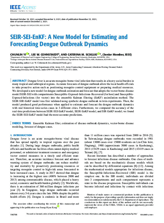 (PDF) SEIR-SEI-EnKF: A New Model for Estimating and Forecasting Dengue ...